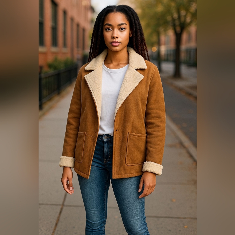 TopMan Tan Brown Faux Leather Shearling Sheepskin Lined Aviator coat